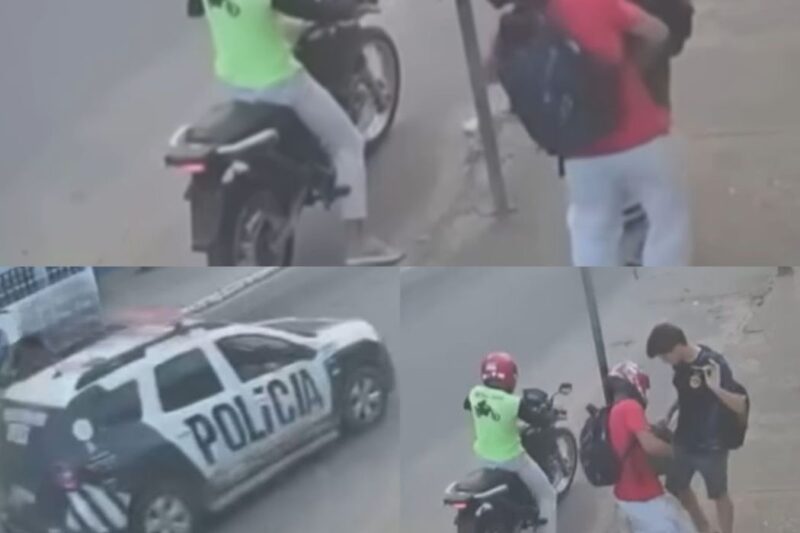 Ação Policial Implacável Interrompe Assalto em Ponto de Ônibus e Divide Opiniões; “Bandido não teve nem tempo de subir na moto”
