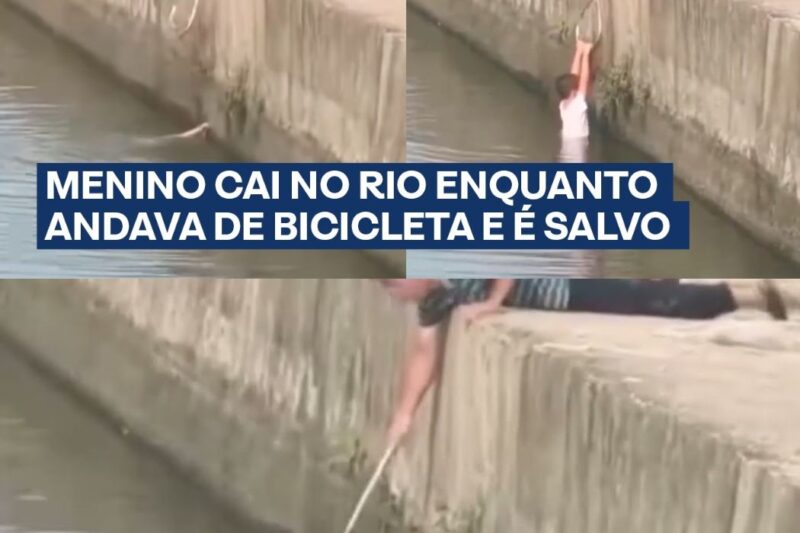 Menino cai em rio enquanto pedalava e é salvo por vendedor ambulante em resgate dramático