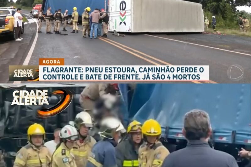 Pneu estoura, caminhão invade contramão e mata quatro pessoas em colisão frontal
