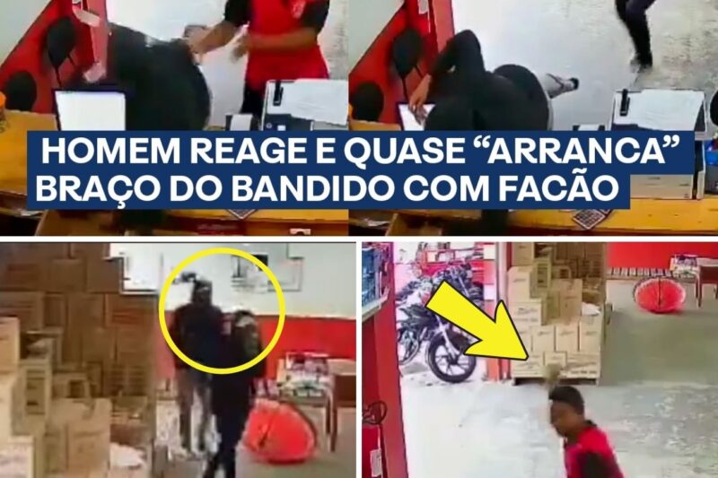 O QUE ESTAVA NOS FUNDOS DA LOJA MUDOU TUDO! Imagens de segurança flagram o instante em que um trabalhador surge silenciosamente com um facão e interrompe assalto com um golpe certeiro