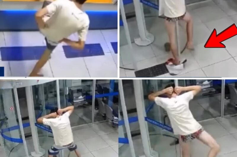 GÊNIO DA BURRICE? INVASOR TENTA “ASSALTAR” BANCO NO SOCO E ACABA PRESO PELO PESCOÇO EM CENA DE CINEMA!