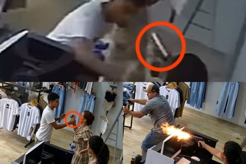 LOJISTA REAGE A ASSALTO, ATIRA EM BANDIDOS E FAZ IDOSA VIBRAR DE ALEGRIA NO INTERIOR