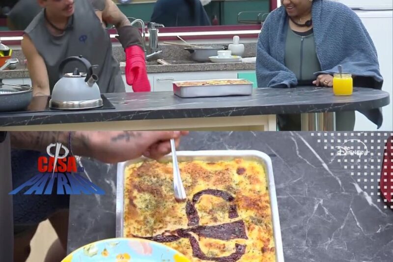 Vivão faz lasanha enfeitada com símbolo da Casa do Patrão