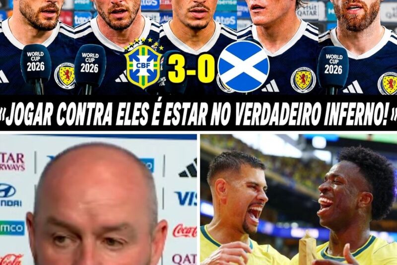 “NÃO DÁ NEM PARA RECLAMAR, OS CARAS SÃO DE OUTRO PLANETA!” O vestiário da Escócia virou um cenário de pura desolação depois que Vinícius Júnior e o elenco brasileiro dominaram a partida, forçando os adversários a dependerem de um milagre matemático desesperador para não voltarem para casa mais cedo