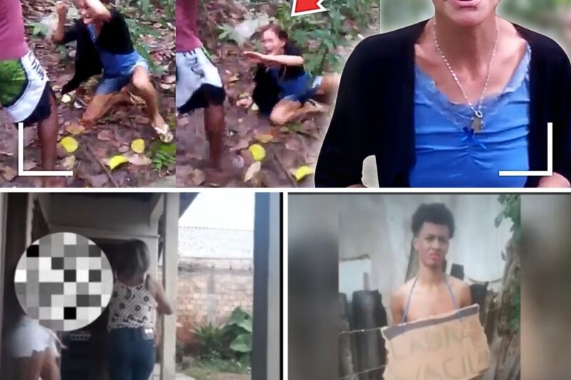 “POR FAVOR, CHEGA, EU NÃO PEGUEI NADA, SE QUISER EU PAGO O PREJUÍZO!” Cenas chocantes mostram o desespero de uma idosa grávida sendo severamente castigada com choques e pauladas por criminosos do tribunal do crime em uma área de mata.
