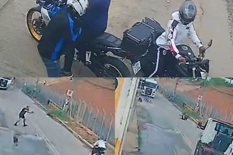 Criminosos são atropelados e baleados em fuga cinematográfica após tentarem roubar moto de luxo; veja o vídeo