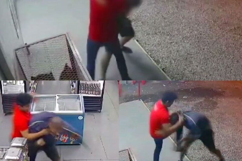 O MOMENTO EM QUE UM FUNCIONÁRIO REAGE AO ASSALTO E COLOCA LADRÃO PARA CORRER SÓ NO BRAÇO