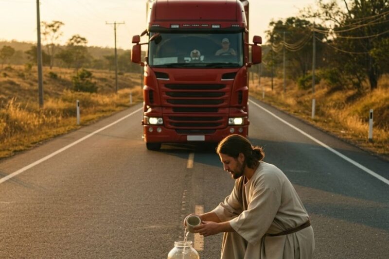 CAMINHONEIRO ENCONTROU JESUS CRISTO PEDINDO ÁGUA NA ESTRADA E FEZ ISSO…