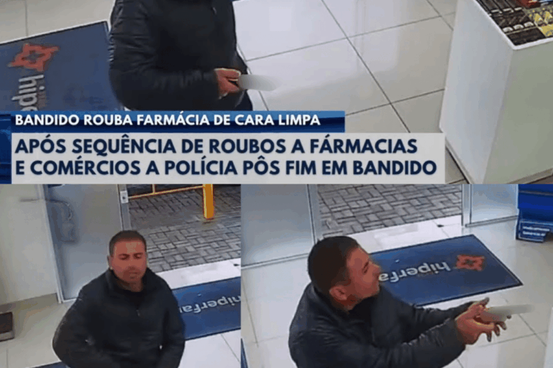 Assalto na farmácia: Criminoso age de cara limpa, desafia a polícia em tiroteio e acaba morto no confronto