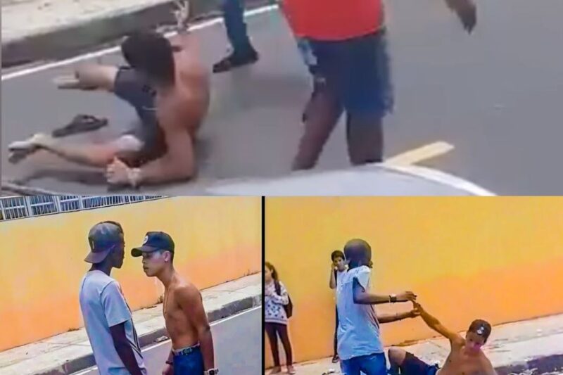 ‘VOCÊ NÃO MANDA EM NINGUÉM!’ O machista sem camisa achou que podia subjugar todas na calçada, mas encontrou quem o colocou no lugar dele! O ‘Rei da Rua’ que aterrorizava a todos acabou humilhado, chorando e caído no asfalto após a intervenção corajosa de um pedestre. A soberba caiu por terra de forma épica e o Brasil está vibrando com essa lição inesquecível! Quer ver como o valentão virou chacota? Assista ao vídeo e veja o desfecho completo nos comentários!