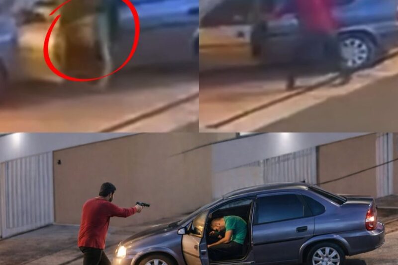 O momento em que um policial impede a invasão de sua casa com disparos que atravessaram o portão e atingiram o crime em cheio