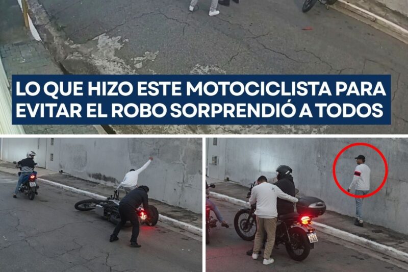Frustrados e humilhados: Assaltantes tentam levar moto, mas dono joga veículo no chão repetidamente até os criminosos desistirem e fugirem